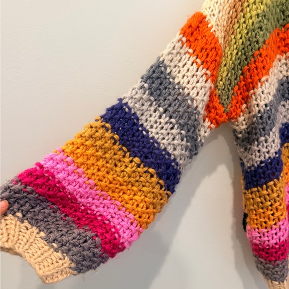 Chunky Multicolor Striped Crochet Cardigan Sweater - Picture 5 of 7